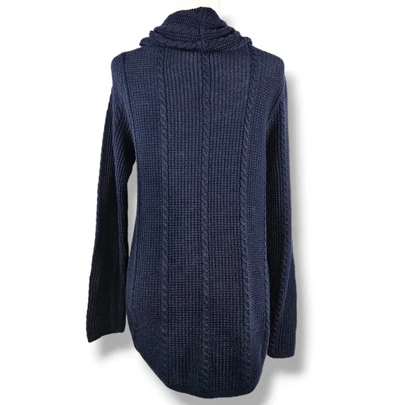 EUC Jeanne Pierre Cable Knit Cowl Neck Cotton Sweater Sz. M Dark Blue - Picture 3 of 9